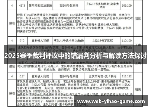 2025赛季裁判评议中的错漏判分析与解读方法探讨