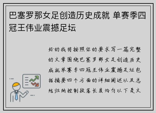 巴塞罗那女足创造历史成就 单赛季四冠王伟业震撼足坛